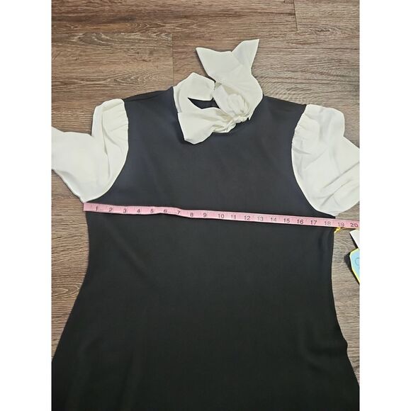 CeCe Women's Bow Tie-Neck & Sleeve‎ Mixed Media Sweater Dress Large - Picture 8 of 10